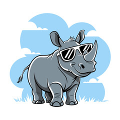 Naklejka premium Cool Rhinoceros Wearing Sunglasses Cartoon Vector Art for Fun Designs