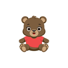 Fototapeta premium Cute Brown Baby Bear Cartoon Illustration in Red Shirt for Kids' Designs