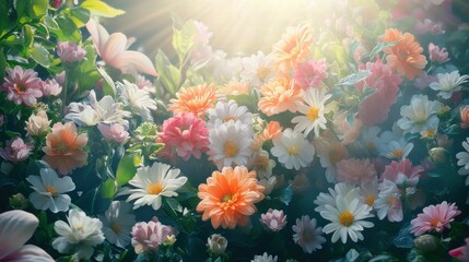 vibrant spring flowers in sunlight