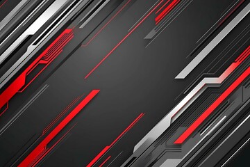 Dynamic technology-inspired abstract background with sharp red, black, and silver lines, creating a sleek and futuristic digital design.