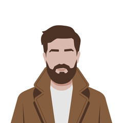  Vector Illustration Bearded Man Stylish Brown Coat Minimalist Fashion Portrait