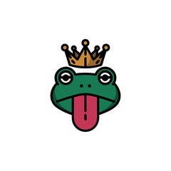  Frog King Vector Illustration with Crown and Tongue Out for Fun Children’s Design