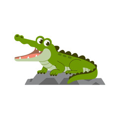 Fototapeta premium Cute Cartoon Crocodile Sitting on Rock Vector Illustration for Kids and Education