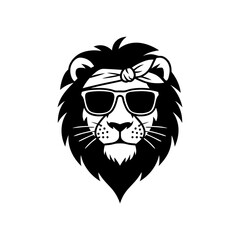 Obraz premium Trendy Cool Lion with Sunglasses and Bandana Vector Illustration