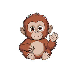 Obraz premium Cute Cartoon Baby Monkey Waving Friendly Animal Character Illustration for Kids