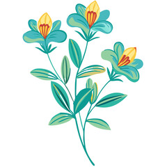  Vibrant Floral Vector Illustration with Three Stylized Yellow and Teal Flowers
