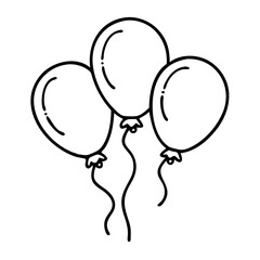  Black Line Art Three Balloons Vector Illustration for Celebrations and Parties