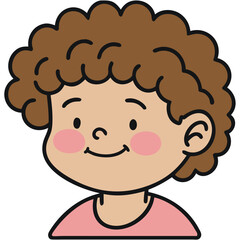  Cute Child Face Illustration with Curly Brown Hair and Blush Cheeks