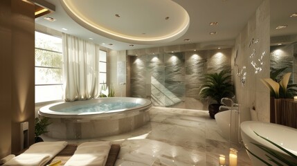 Luxury Spa Bathroom Design: Tranquil Oasis with Jacuzzi and Modern Amenities