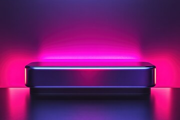 smooth metallic podium placed on matte black surface under soft neon glow