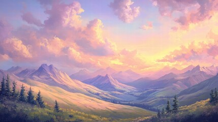 serene sunset mountain landscape