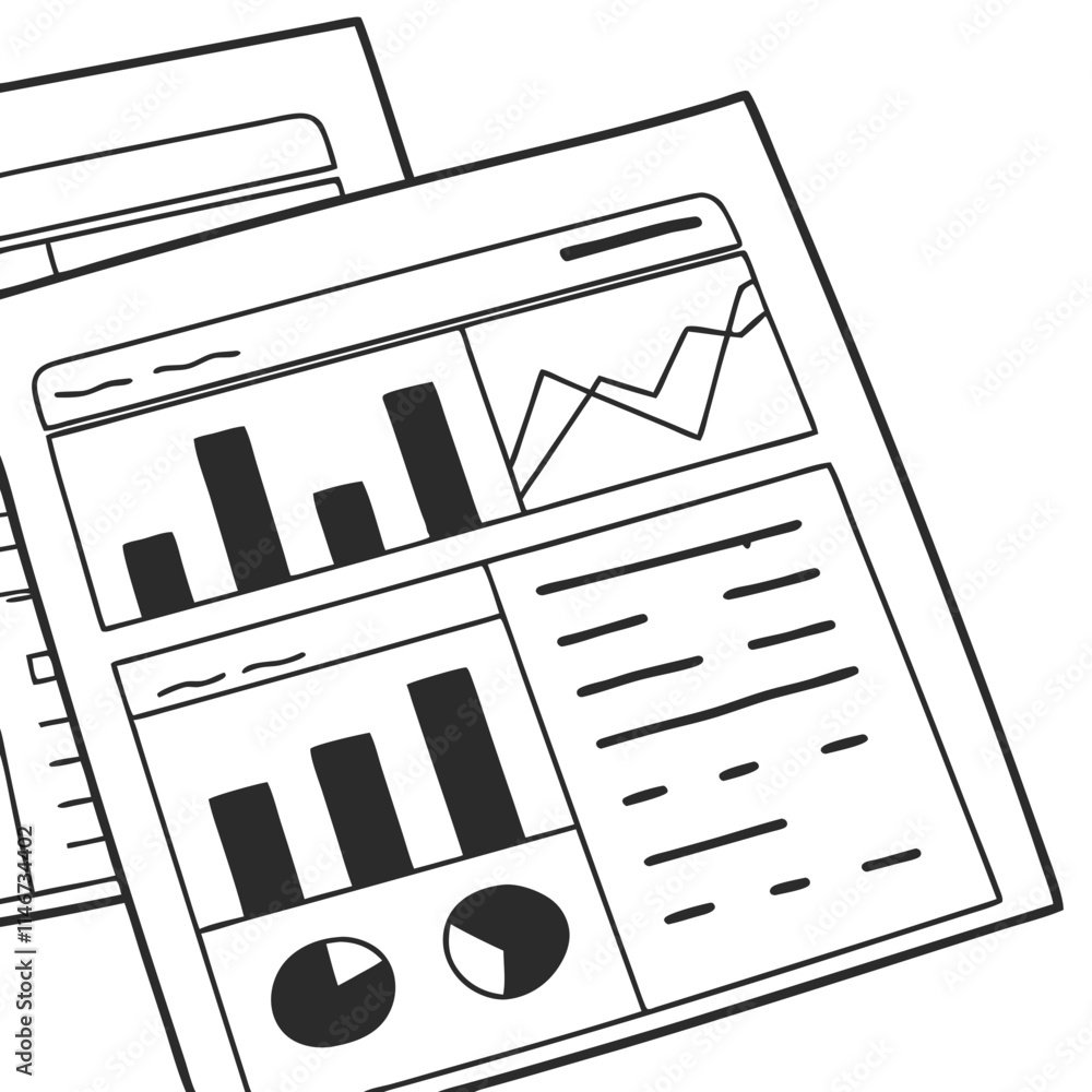 Aufkleber vector illustration of business data analytics dashboard with charts and graphs