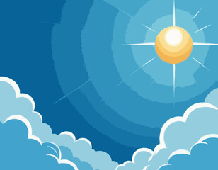 An anime-style illustration depicting a blue sky with clouds and a shining sun