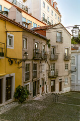 The narrow alleys of the Alfama neighborhood in Lisbon early in the morning