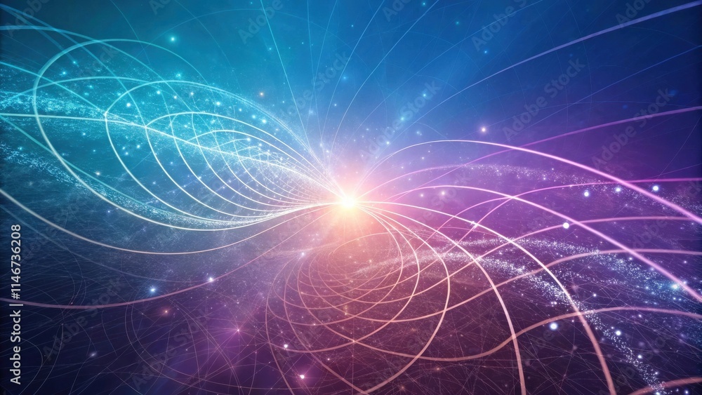 Poster abstract cosmic background with glowing lines and stars, creating a visual representation of interco