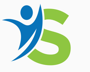 Initial Letter S Wellness Logo Concept With Human Symbol For Healthcare Sign Vector Template