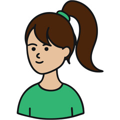 Obraz premium Vector Illustration of Smiling Woman with Brown Hair in Ponytail Wearing Green Shirt
