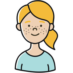 Obraz premium Freckled Girl Cartoon Illustration with Blonde Hair and Blue Shirt Vector Art