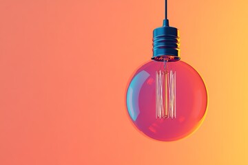 glowing filament bulb suspended against gradient background of soft orange tones