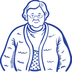 Fototapeta premium Elderly Woman in Glasses Wearing Cozy Sweater Vector Illustration