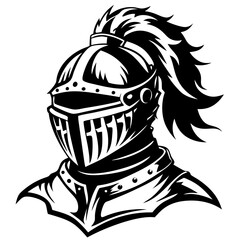  Medieval Knight Helmet Vector Illustration with Feathered Plume and Armor Detail