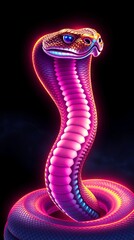 Fototapeta premium Neon Cobra: Vibrant reptile in dark setting