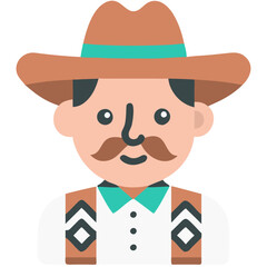 Fototapeta premium Cowboy Character Illustration with Hat and Mustache in Vector Art Style