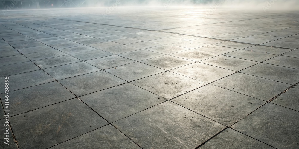 Aufkleber a smooth gray tiled surface with a distant haze and a subtle shine from the sun