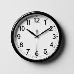 Round Wall Clock with Black Frame and White Face, Featuring a Minimalist Analog Design with Classic Numerical Display, Perfect for Timeless Home or Office Decor.