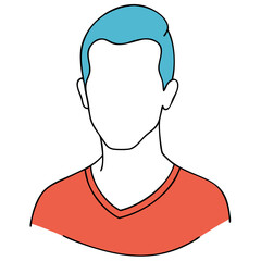 Fototapeta premium Minimalist Faceless Portrait Vector with Blue Hair and Orange Shirt Design
