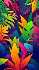 Vibrant tropical leaves in vivid colors