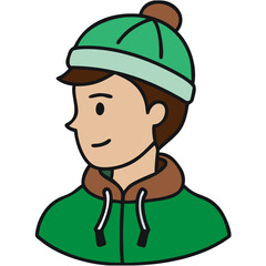  Cartoon Character in Green Winter Hat and Jacket Vector Illustration
