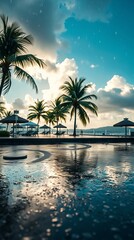 Obraz premium Tropical paradise resort under a light rain