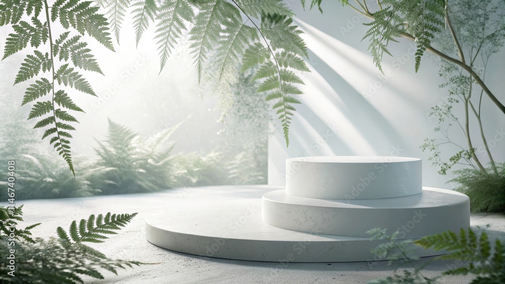 Poster a minimalist product display with a white pedestal, showcasing a simple and elegant setting for show