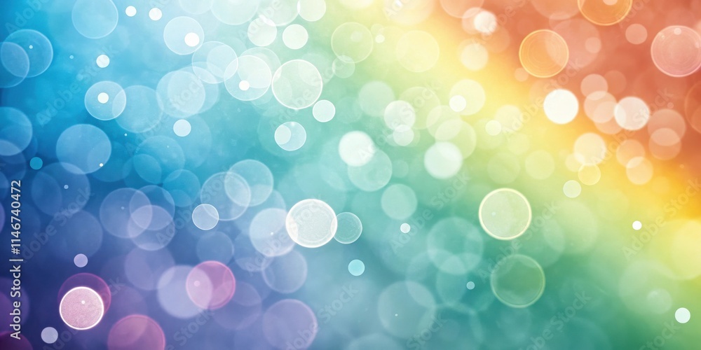 Poster Abstract Blurred Background with Delicate Light Circles and Gradual Color Transition from Blue to Yellow