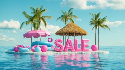 Sale promotion poster with vibrant tropical colors.