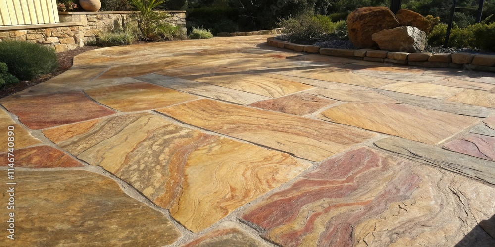 Poster An intricate pattern of flagstone creates a natural pathway, seamlessly blending with the surrounding landscape.