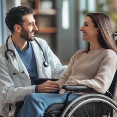 Obraz premium Smiling doctor looking at a patient on a wheelchair - Image #3 @PrideWalaBhai