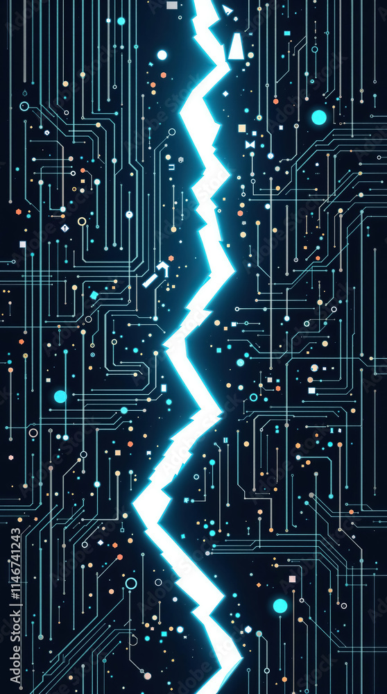 Poster digital electric lightning circuit futuristic abstract technology power innovation connection glowing dynamic energy visual high-tech effect