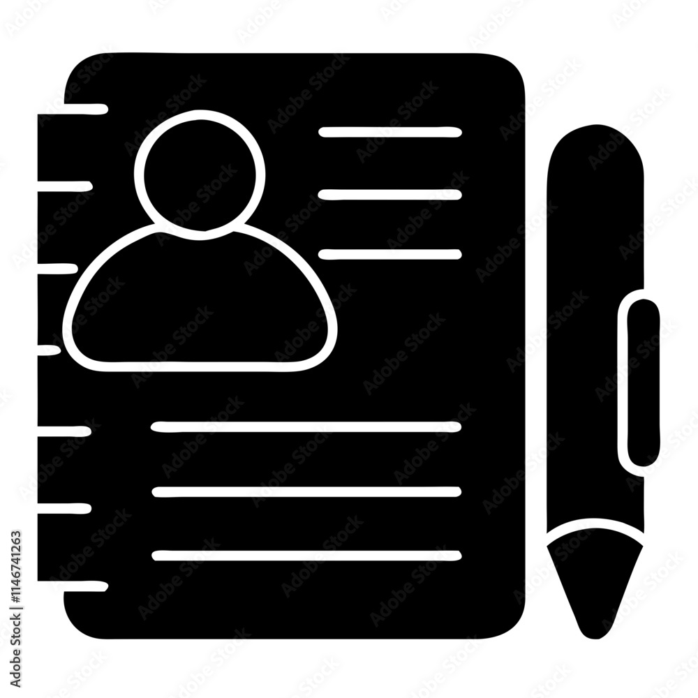 Poster vector of profile notebook with pen for personal data management and organization