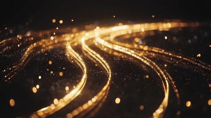 Intensely glowing lens flare with long golden streaks and circular light artifacts, shining dramatically on a black background