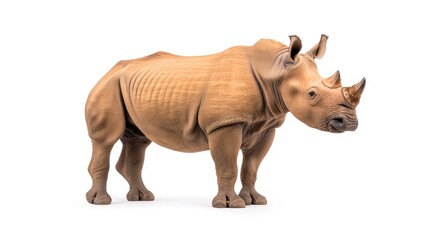 Obraz premium A large adult white rhinoceros stands on a white background.