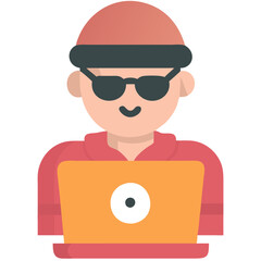  Young Hacker with Laptop Flat Design Illustration for Cybersecurity Concepts