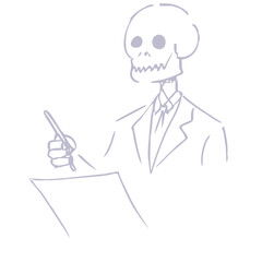  Skeleton Businessman Drawing Illustration Symbolizing Creativity and Mortality