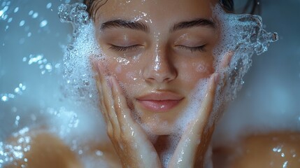 A serene close-up of a person enjoying a bubble bath, conveying relaxation and self-care.