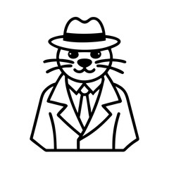  Cartoon Cat Detective in Suit and Hat Vector Illustration for Mystery Themes