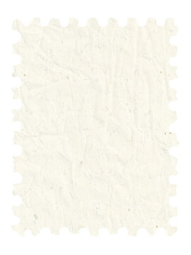 Postage stamp vertical vintage ivory yellowed textured paper wrinkled with copy space