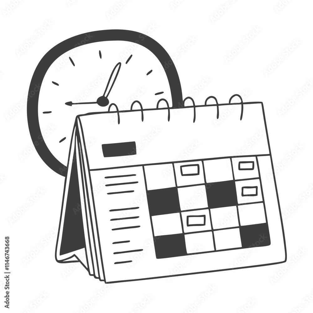 Poster vector illustration of clock and desk calendar for time management and scheduling