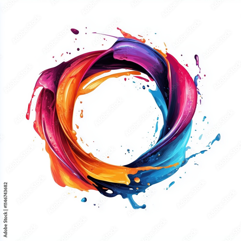 Poster vibrant ribbon: abstract brush stroke rendered in a round shape with paint splash and artistic spira