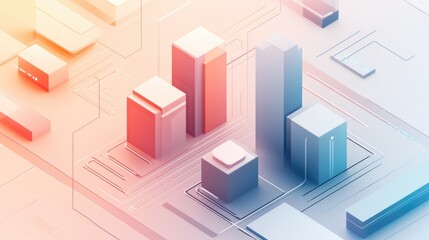 Fototapeta premium Minimalist isometric bar chart in soft colors, [business visualization], [focusing on clarity and simplicity in data] 